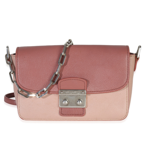 Miu Miu Handbags - Miu Miu Pink Bicolore Goatskin Madras Chain Shoulder Bag